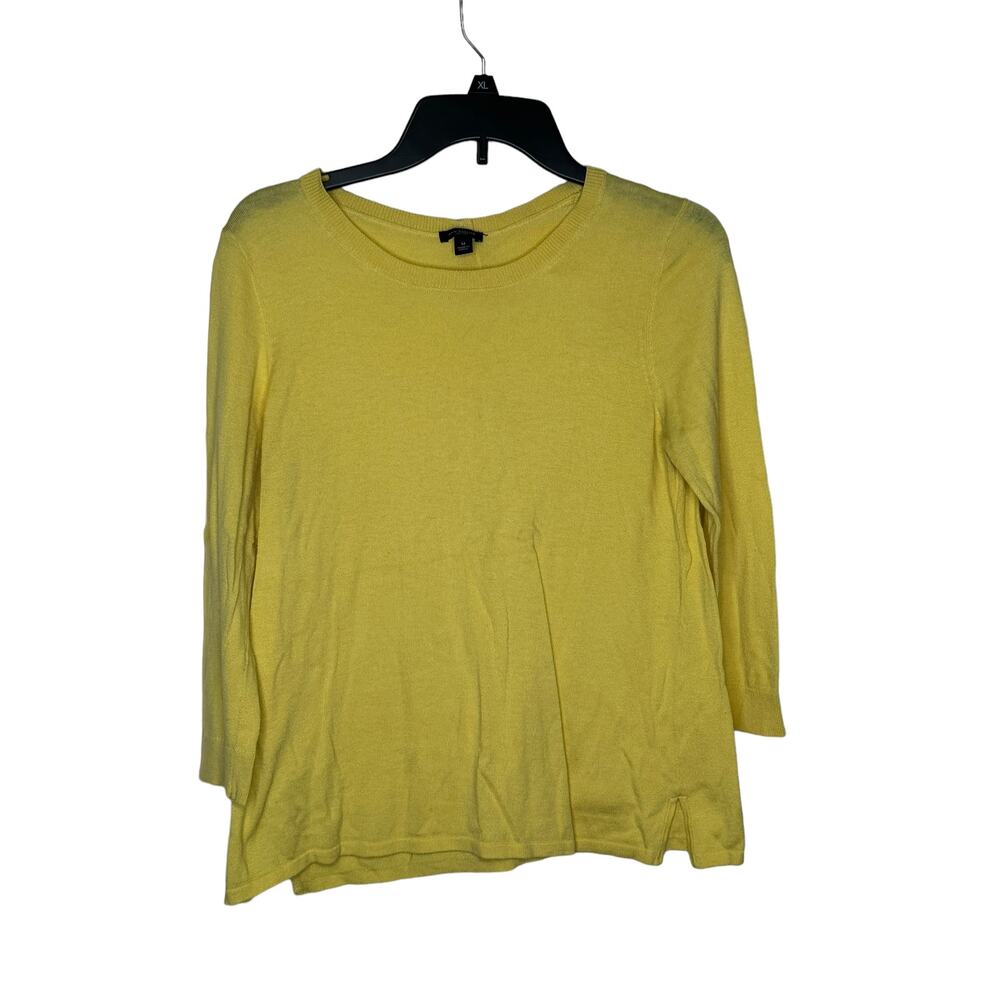 Ann Taylor Women's Sweater Crew‎ Neck Full Back Button 3/4 Sleeve Yellow Medium